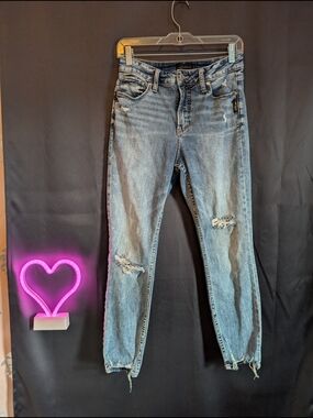 Silver Jeans Light Blue Distressed High Rise Skinny Jeans Straight